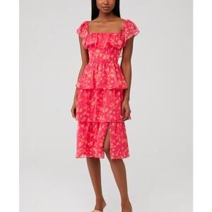 Amanda Uprichard Venezia Midi Teared Dress Floral Romantic, Size XL MSRP $268
